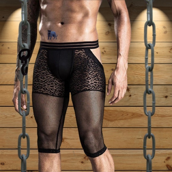 Men's Sheer Leopard Print Open Butt Boxer With Bulge Pouch - Picture 3 of 8